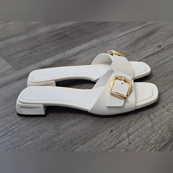 Jimmy Choo Hawke Mule Flat Latte/Gold Ladies Size 38.5 EUC Luxury Leather - Picture 3 of 13